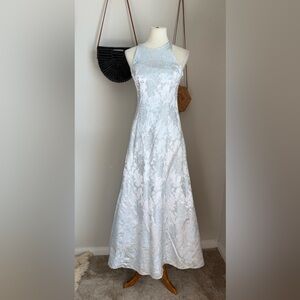 Vintage Jump California Silver Floral Spaghetti Straps Dress, Size 5/6